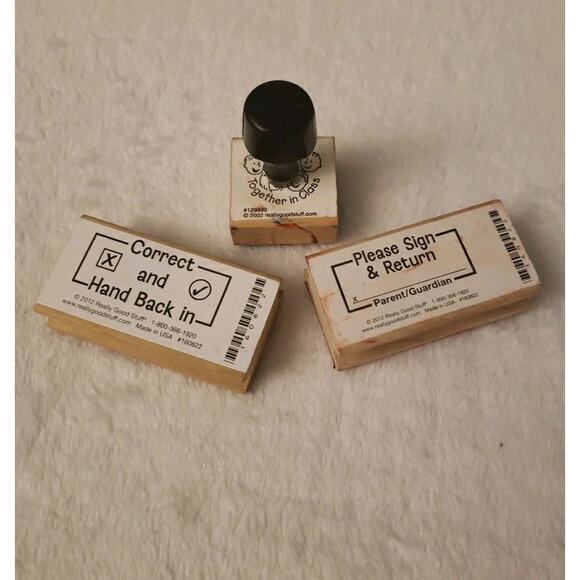 RUBBER STAMPS Lot of 3 Really Good Stuff Teacher Rubber Stamps Wood Mounted - Picture 1 of 8